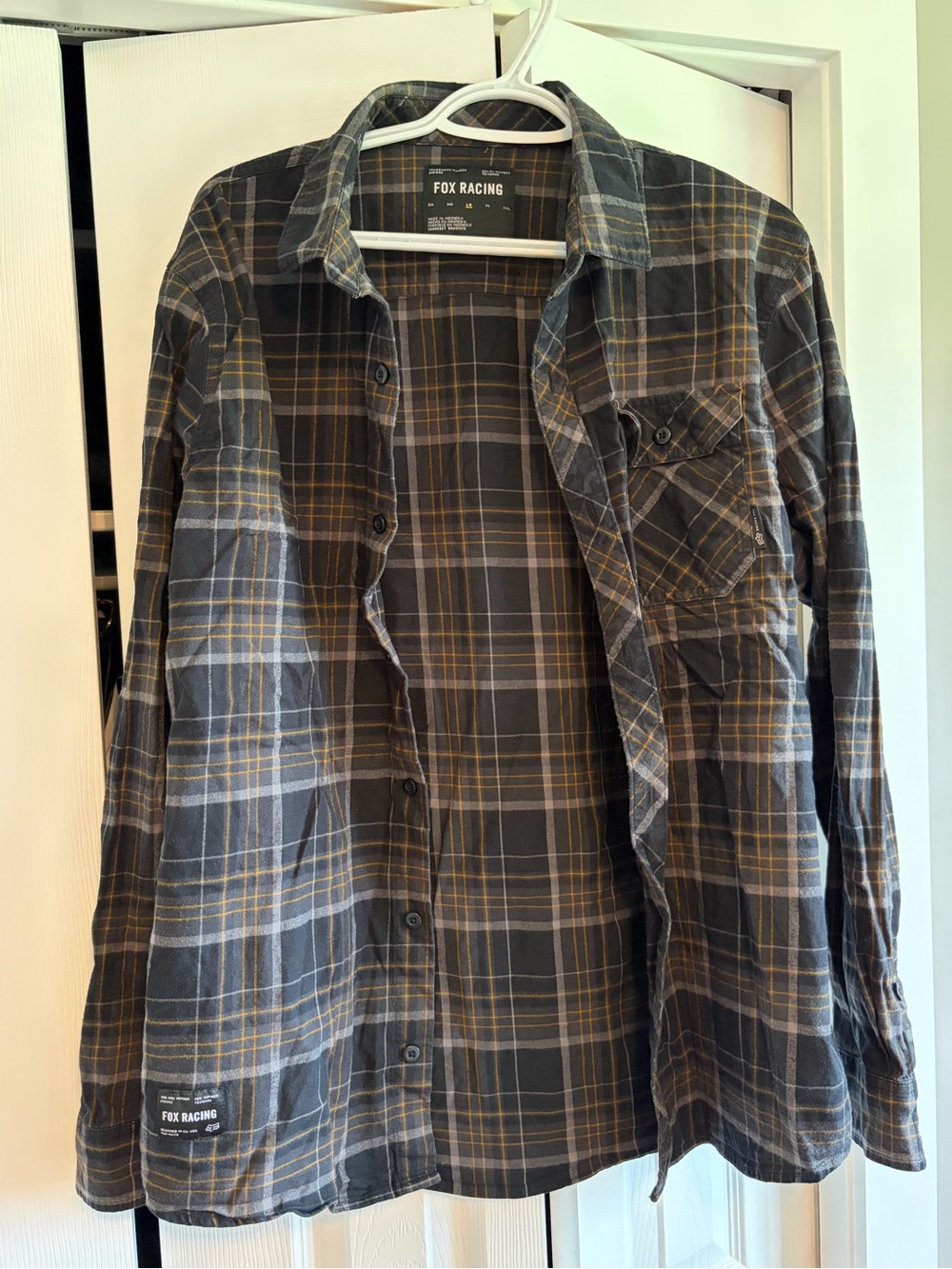Fox Plaid Button-Up Shirt in Gray and Mustard